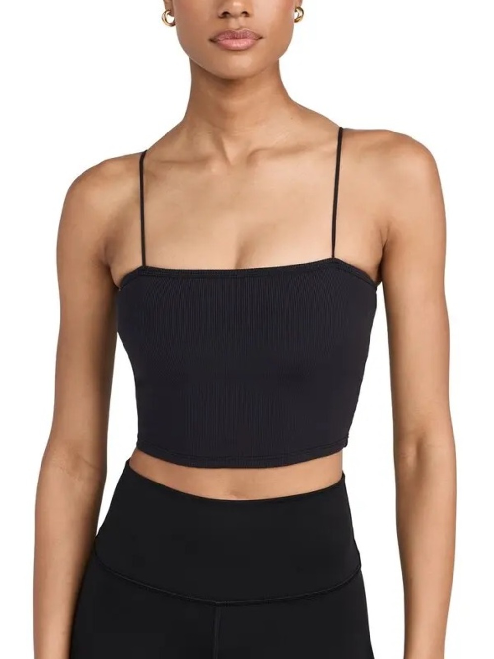 SOLD ALO Yoga Black Ribbed Goddess bandeau top Square-Neck Camisole Crop